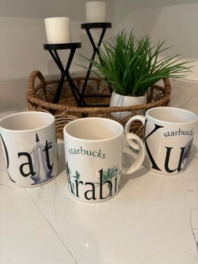 Vintage Starbucks 2002 Set of 3 City Mug  Series Kuwait Qatar Saudi Arabia White